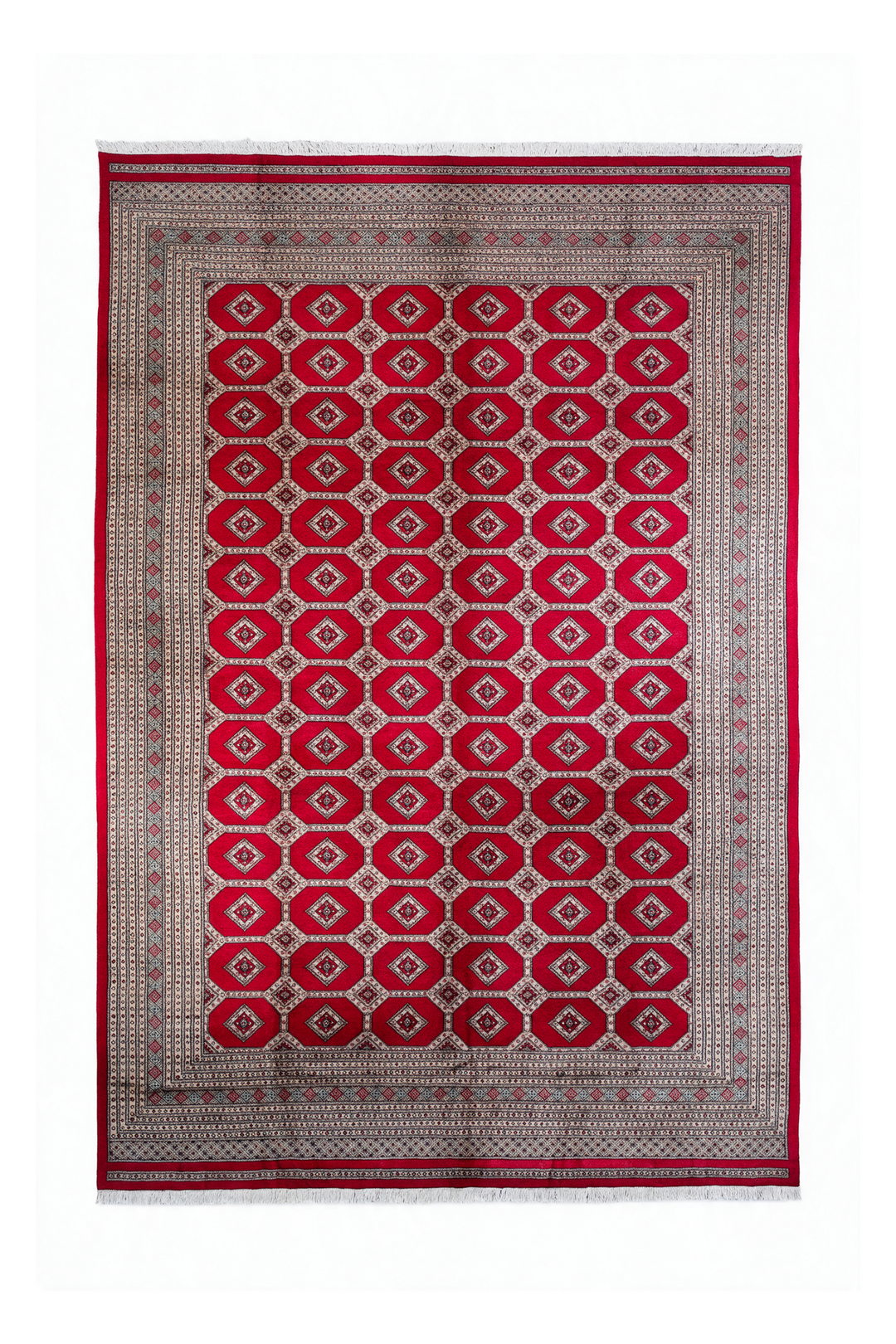 Ruby Red Diamond Lattice Bokhara, Hand-Knotted Wool Rug