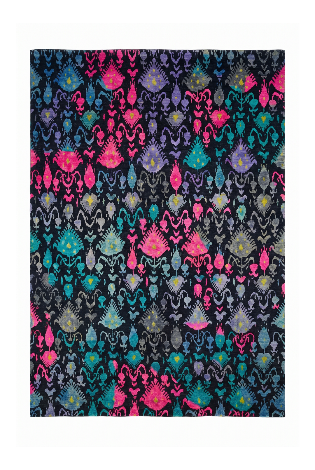 Indigo and Magenta Ikat Ghazni, Hand-Knotted Wool Rug