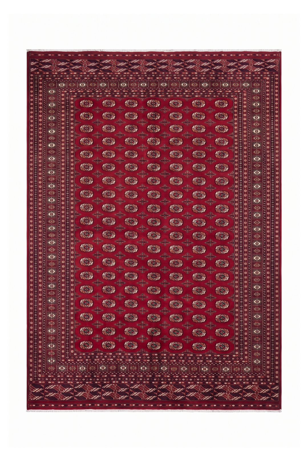 Ruby Red Turkmen Gül Bokhara, Hand-Knotted Wool Rug