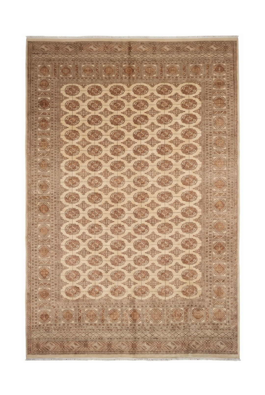 Antique Cream Turkmen Gül Bokhara, Hand-Knotted Wool Rug