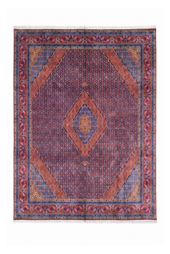 Mauve and Salmon Herati Medallion, Hand-Knotted Wool Rug