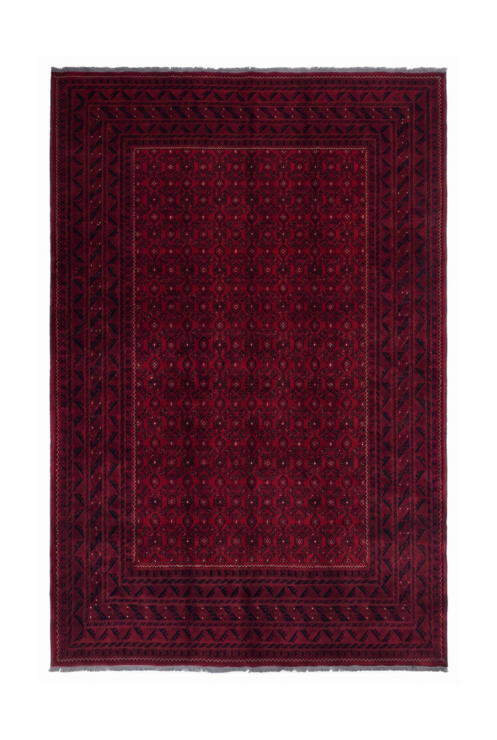 Wine Red Mina Khani, Hand-Knotted Wool Rug