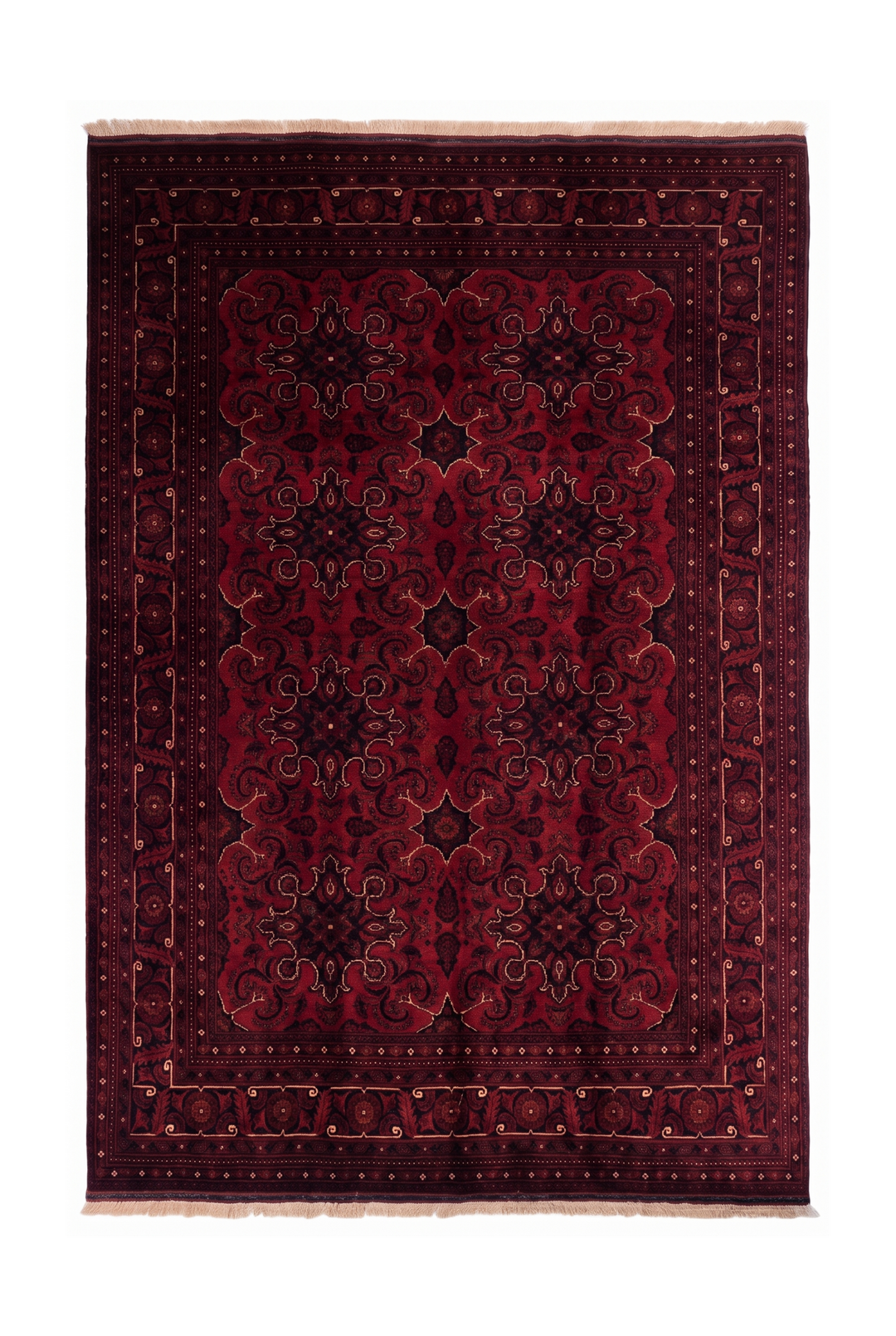 Deep Red Cartouche Khal Mohammadi Rug, Hand-Knotted Wool