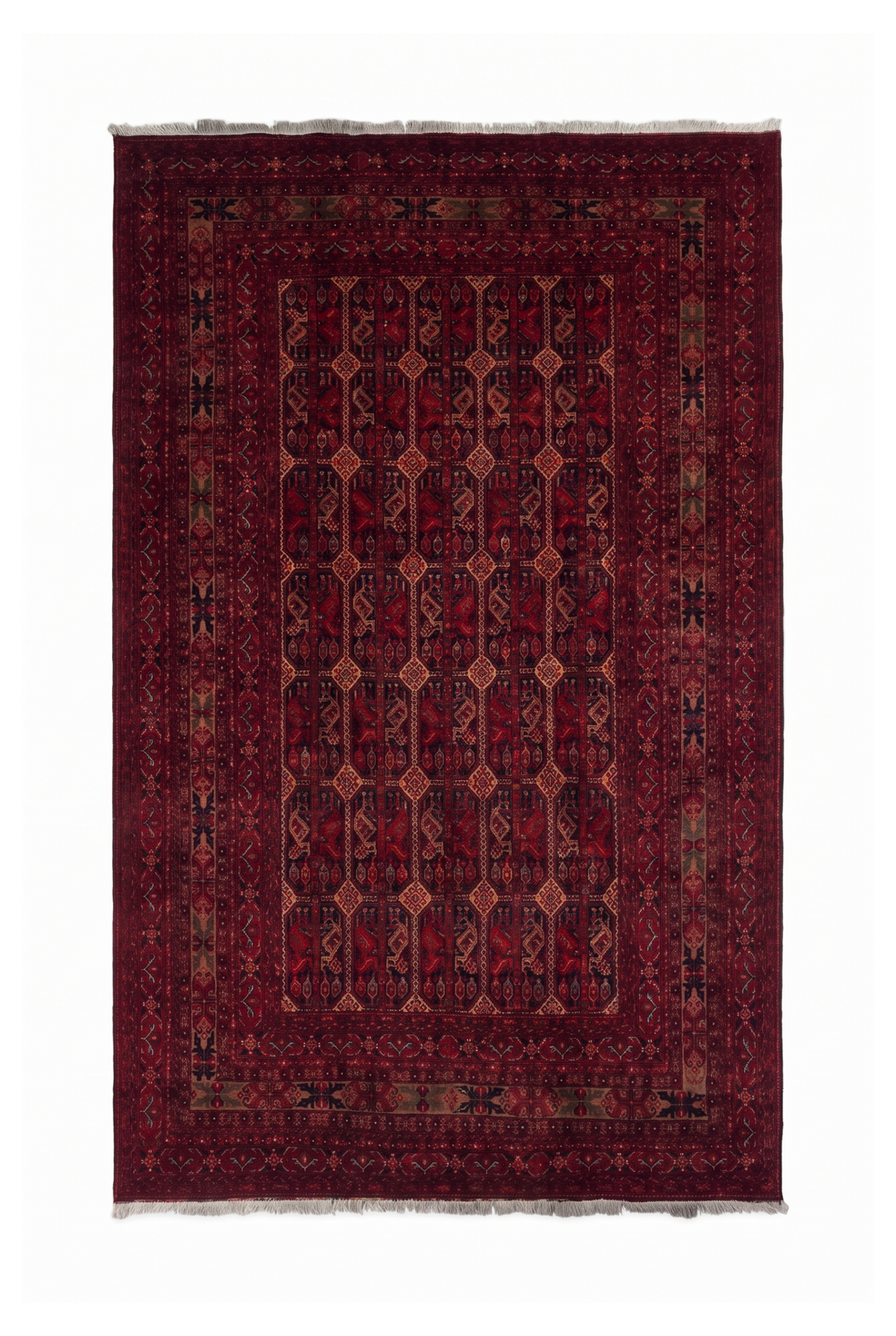 Deep Burgundy Panel Khal Mohammadi Rug, Hand-Knotted Wool