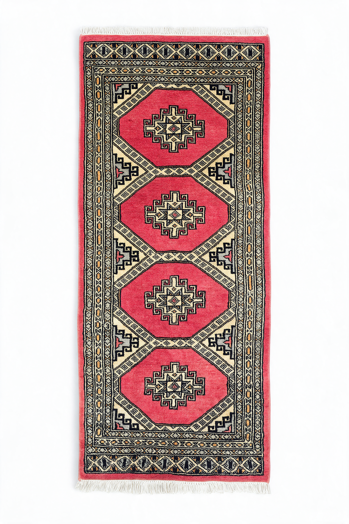 Coral and Ivory Diamond Gül Jaldar Rug, Hand-Knotted Wool