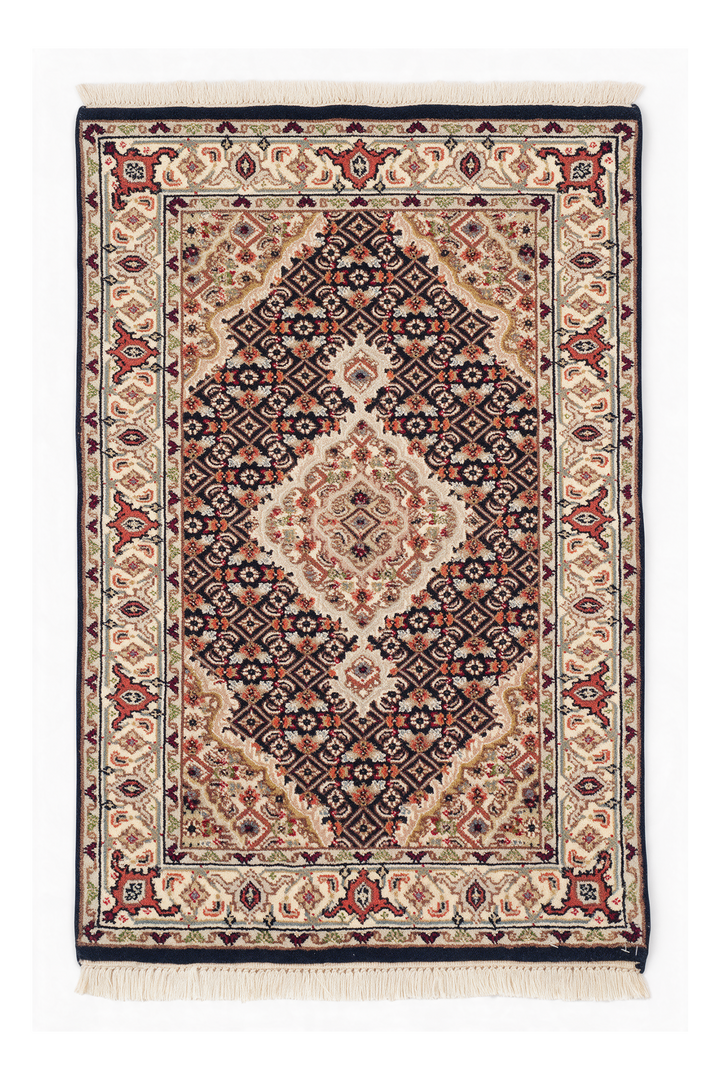 Sandstone and Terracotta Mahi Medallion Tabriz, Hand-Knotted Wool Rug