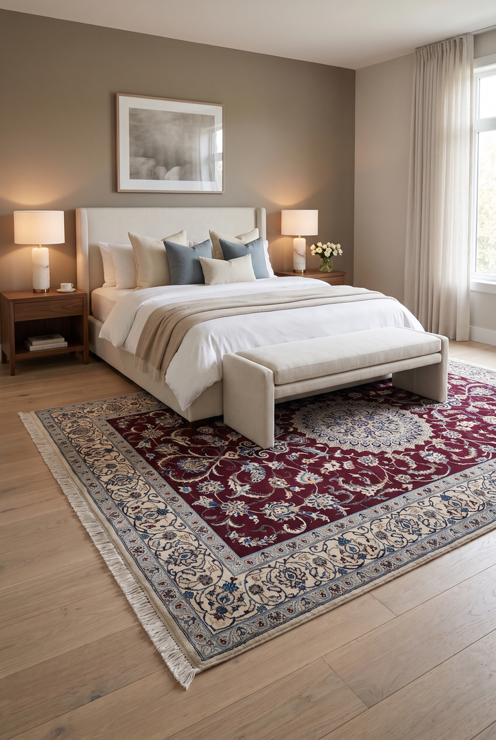 Wine Red Medallion Nain, Hand-Knotted Wool Rug