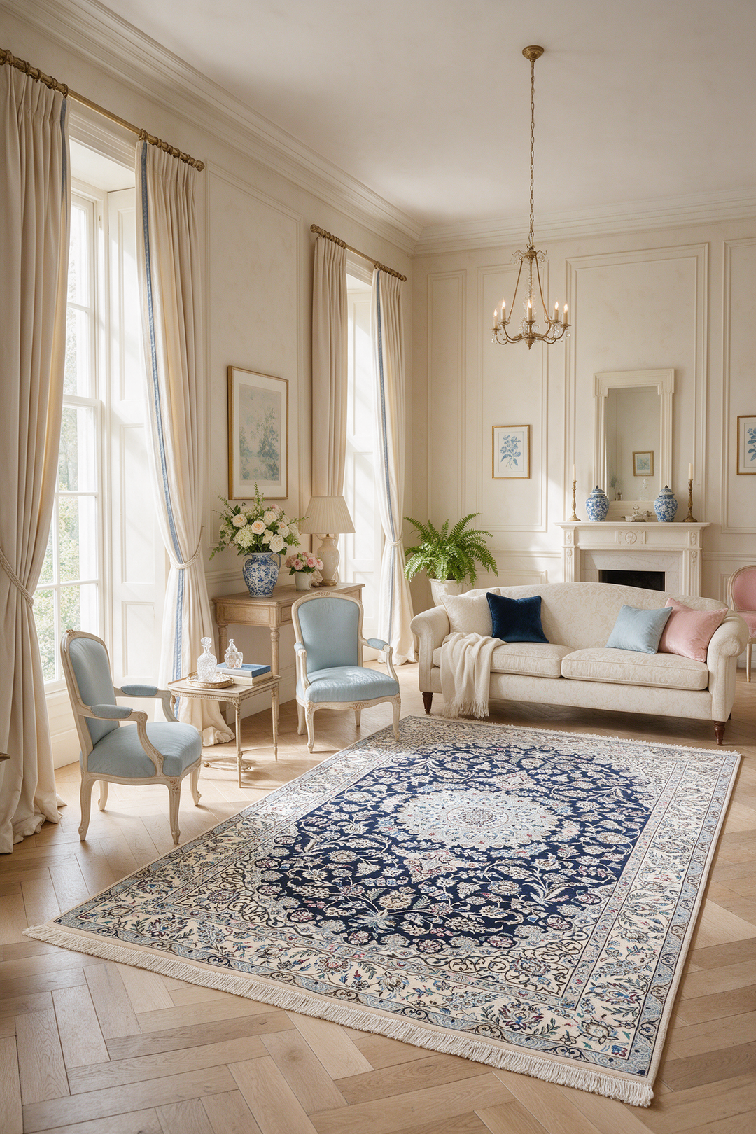 Royal Blue Medallion Nain, Hand-Knotted Wool Rug