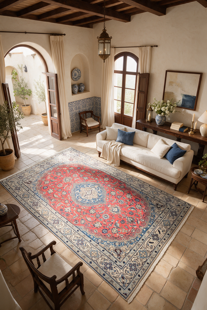 Coral Medallion Nain, Hand-Knotted Wool Rug