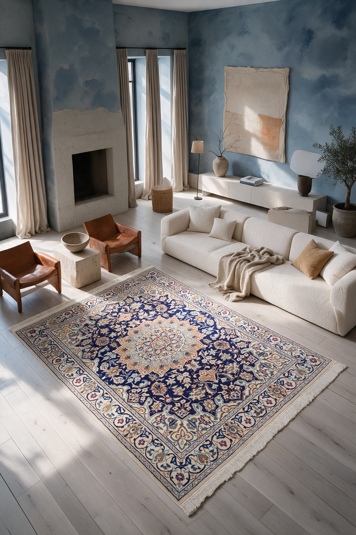 Navy Medallion Nain, Hand-Knotted Wool Rug