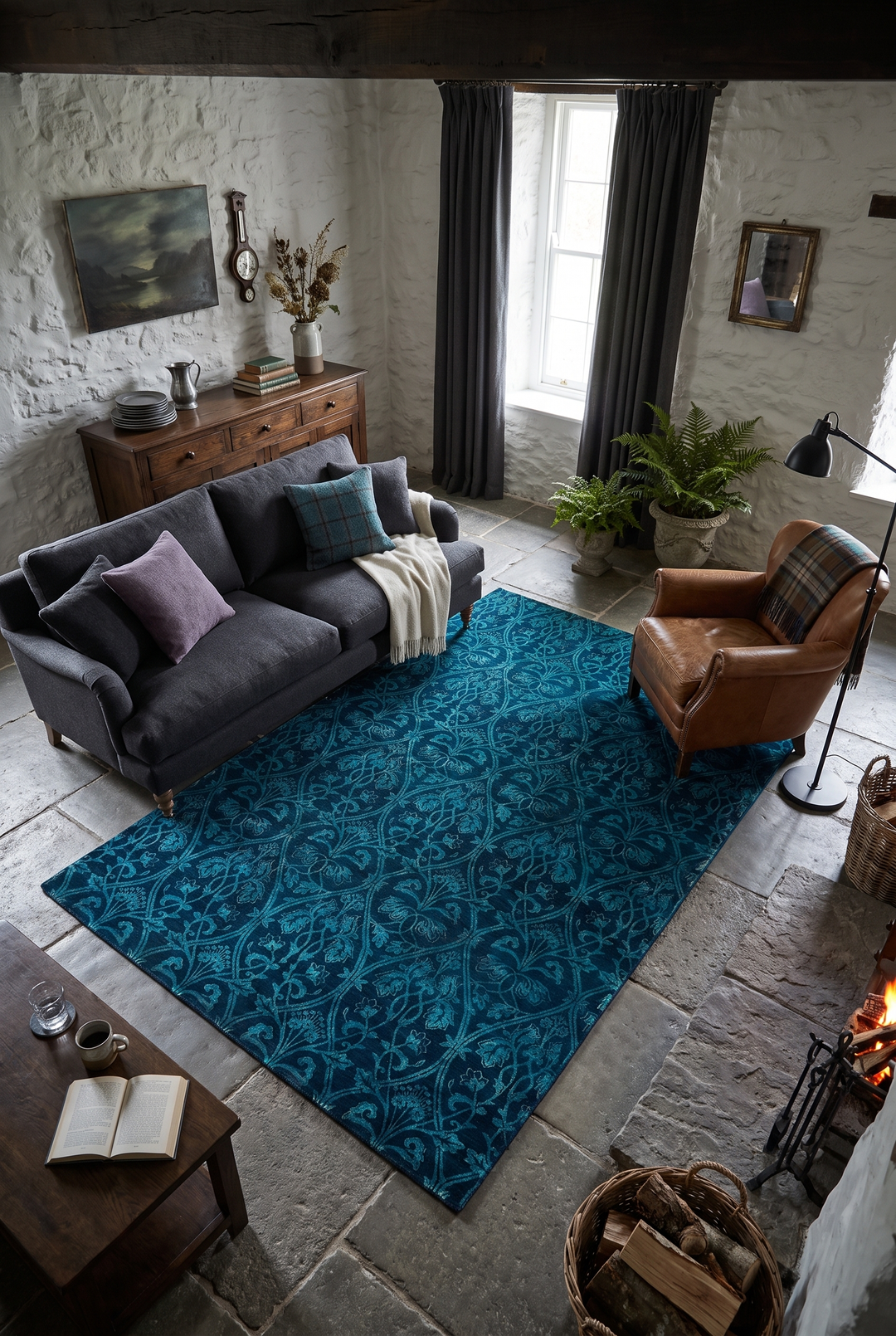 Teal Blue Floral Ghazni