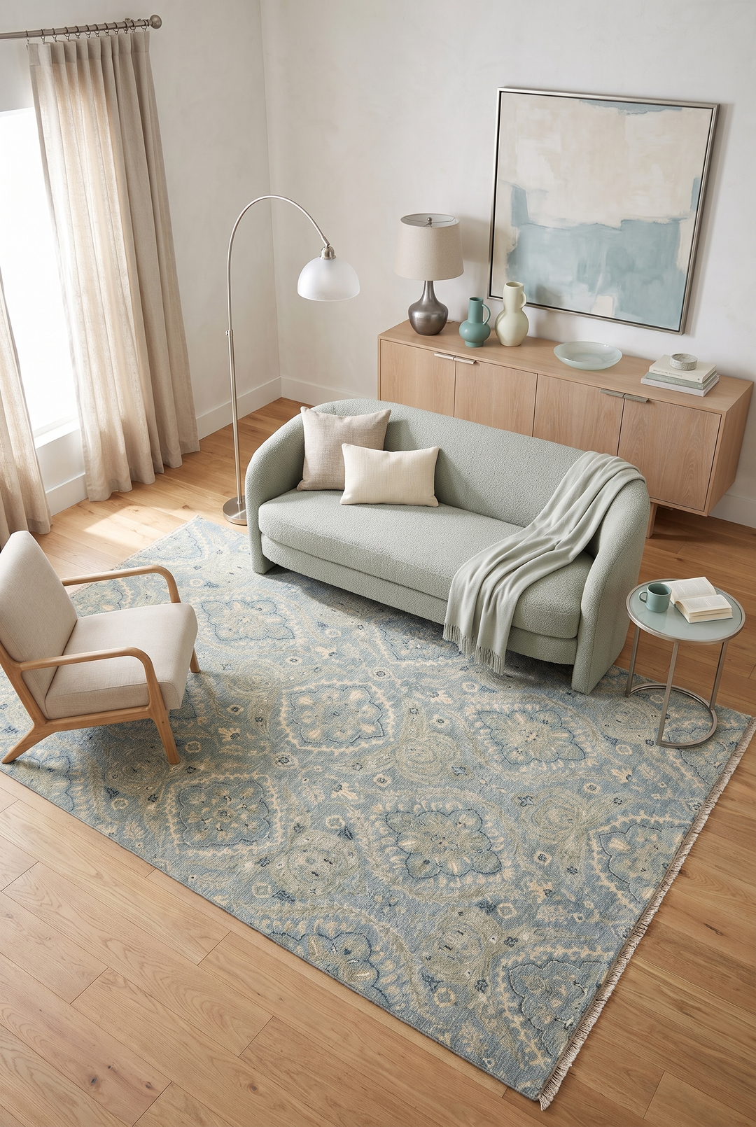 Dusty Blue Damask Ghazni