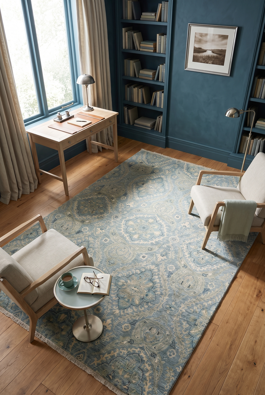 Dusty Blue Damask Ghazni
