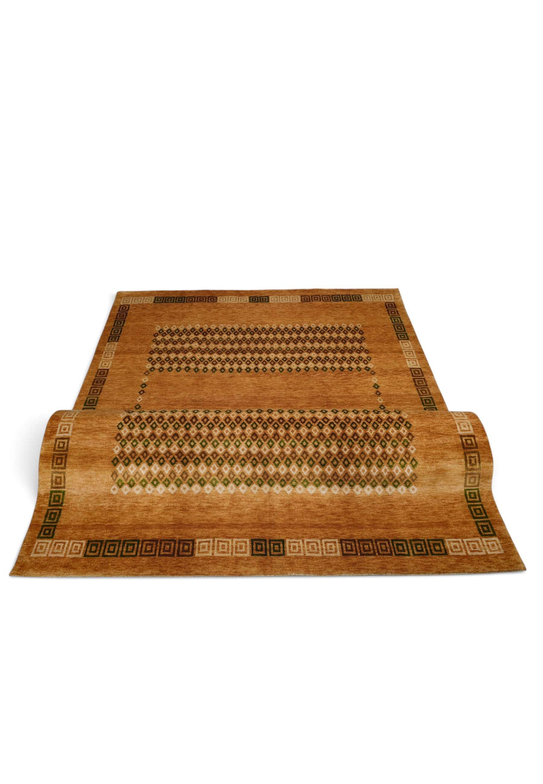 Amber and brown Loribaf rug for a bedroom, 2 tatami