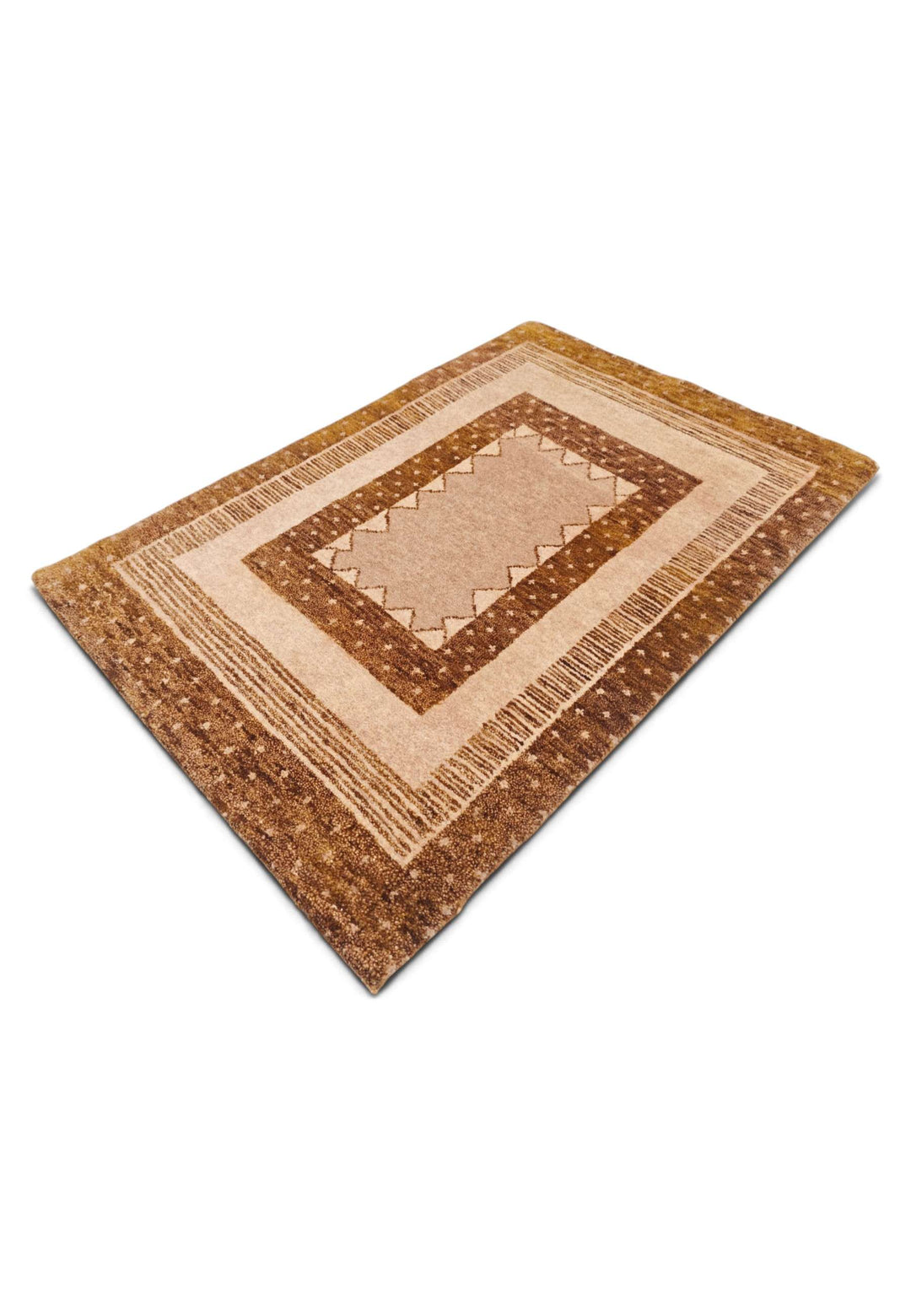 Hand-knotted wool pile of camel Loribaf rug, 61×90cm