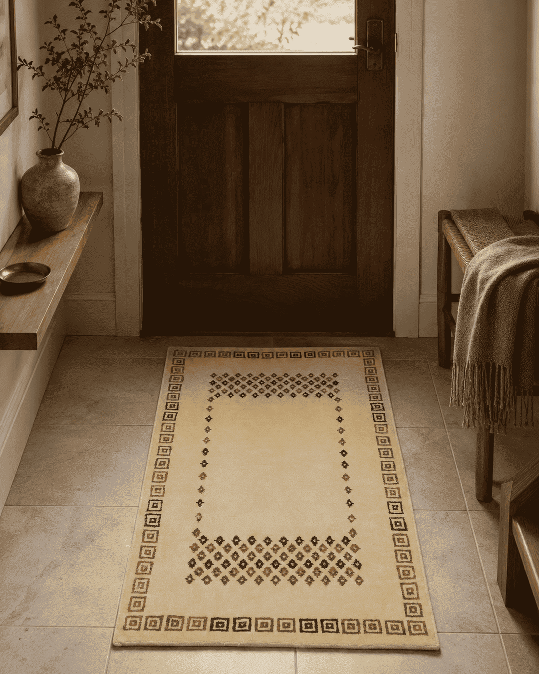 Diamond detail in ivory on hand-knotted Loribaf rug