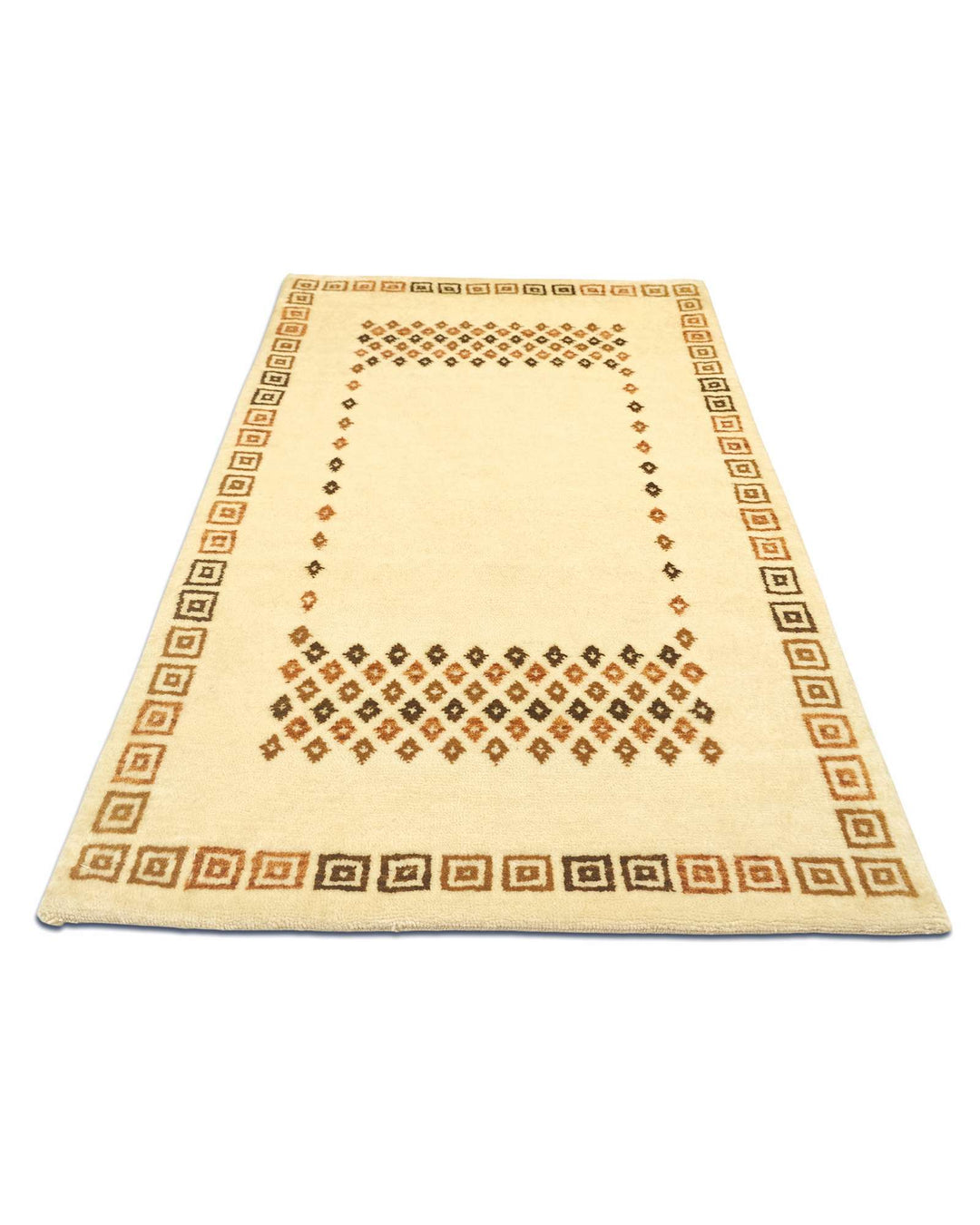 Hand-knotted wool pile of ivory diamond Loribaf rug