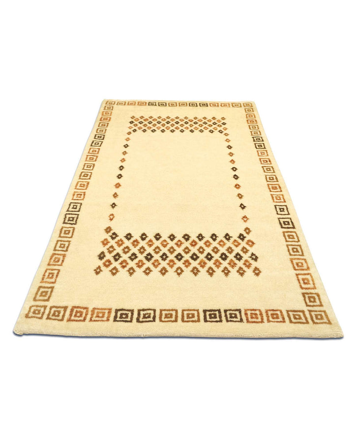 Hand-knotted wool pile of ivory diamond Loribaf rug