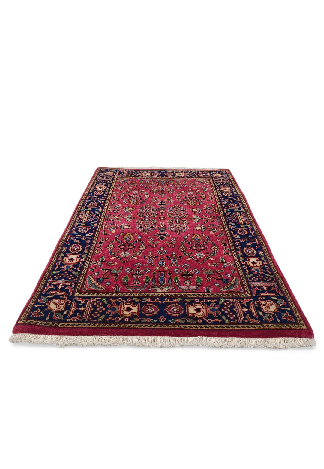 Hand-knotted wool pile of madder Sarouk rug, 63×93cm