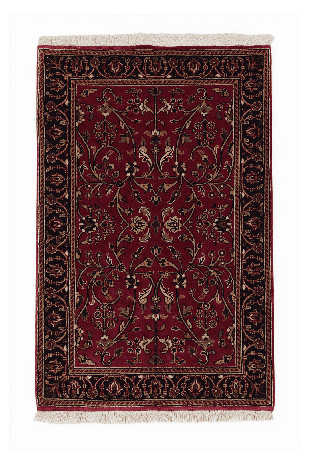 Oxblood and navy Hereke floral rug, 61×91cm, entrance mat size