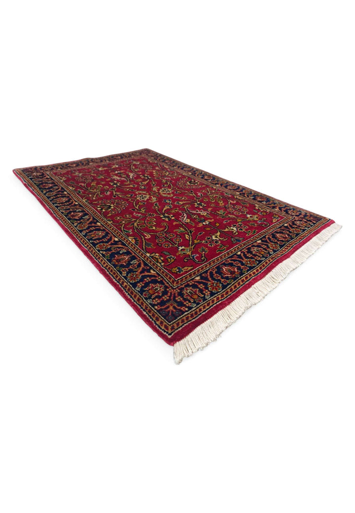 Hand-knotted wool pile of oxblood Hereke rug, 61×91cm