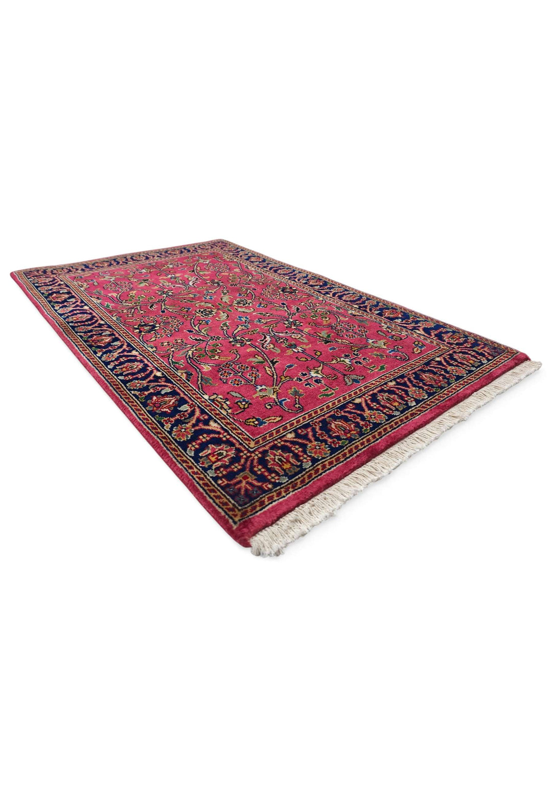 Hand-knotted wool pile of magenta Hereke rug, 60×90cm