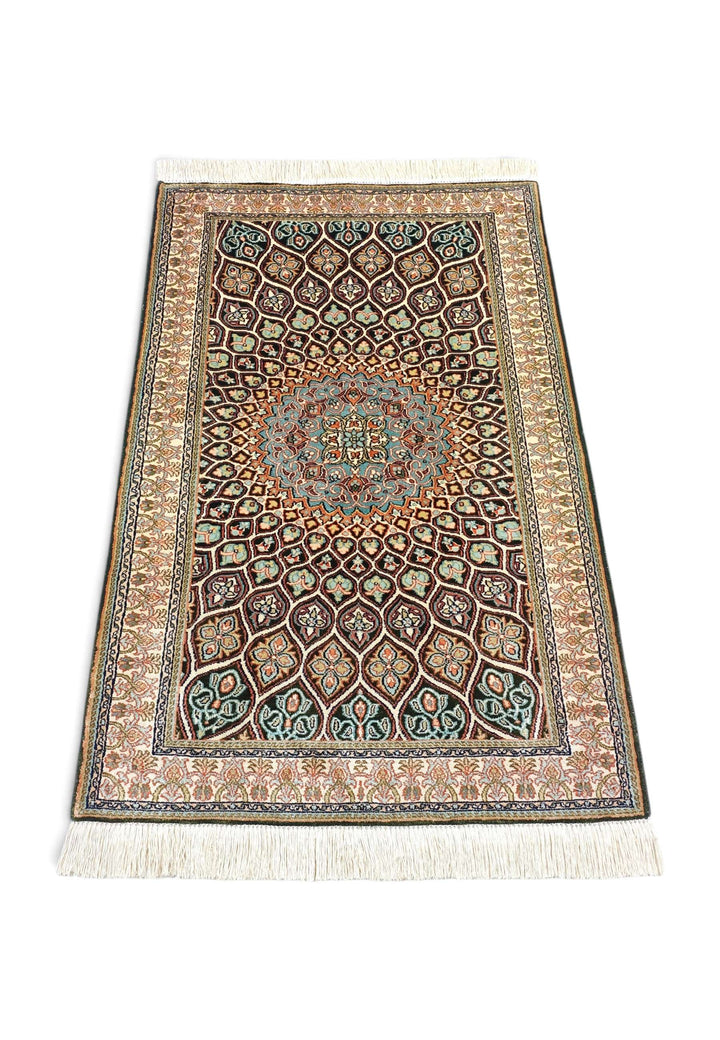 Espresso Kashmiri Silk Rug, hand-knotted, 60×94cm, photo 3