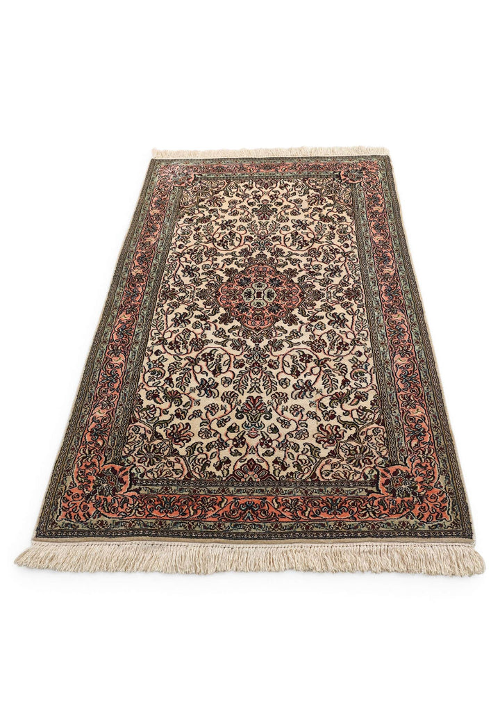 Ivory Kashmiri Silk Rug, hand-knotted, 62×96cm, photo 3