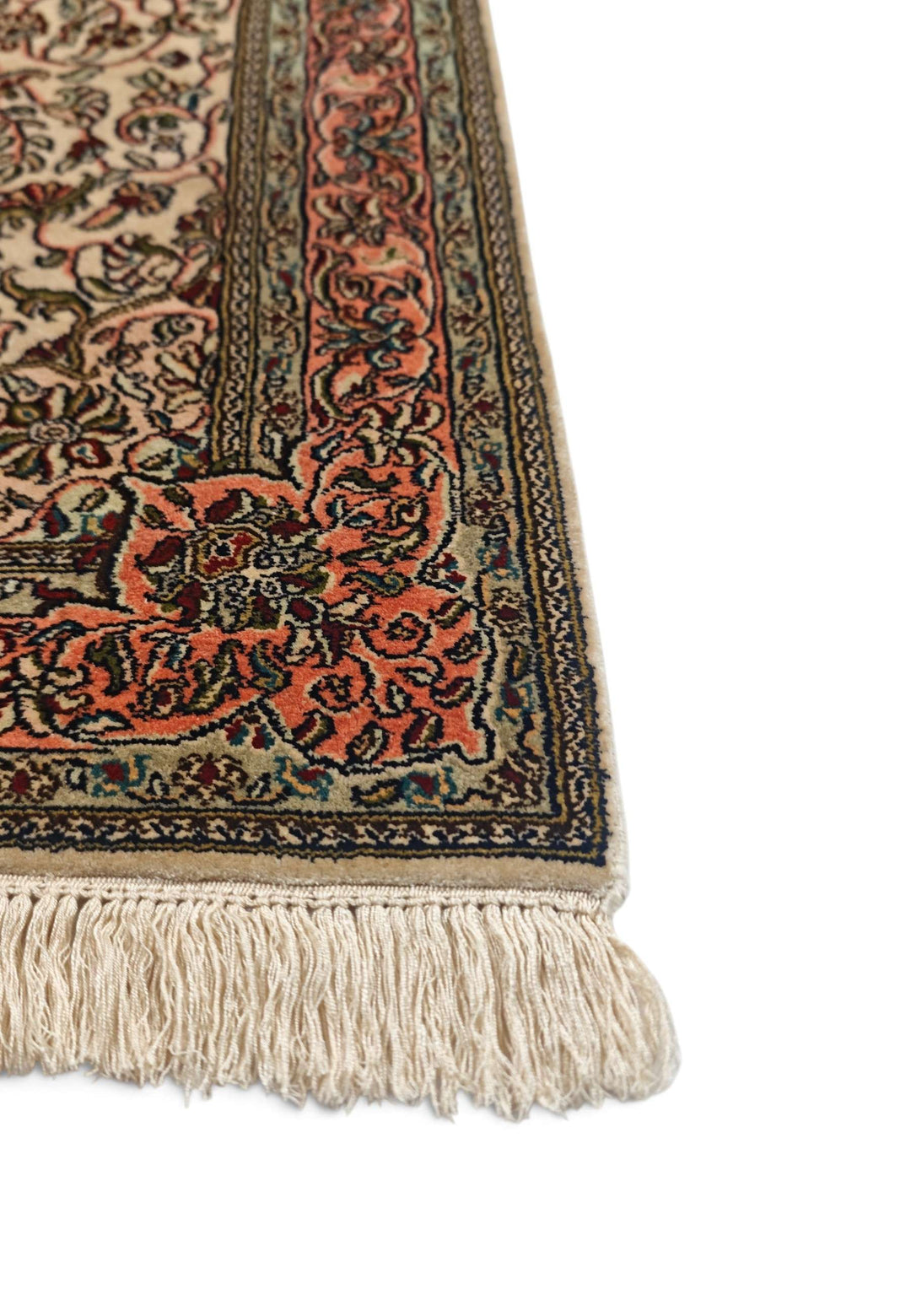 Ivory Kashmiri Silk Rug, hand-knotted, 62×96cm, photo 6