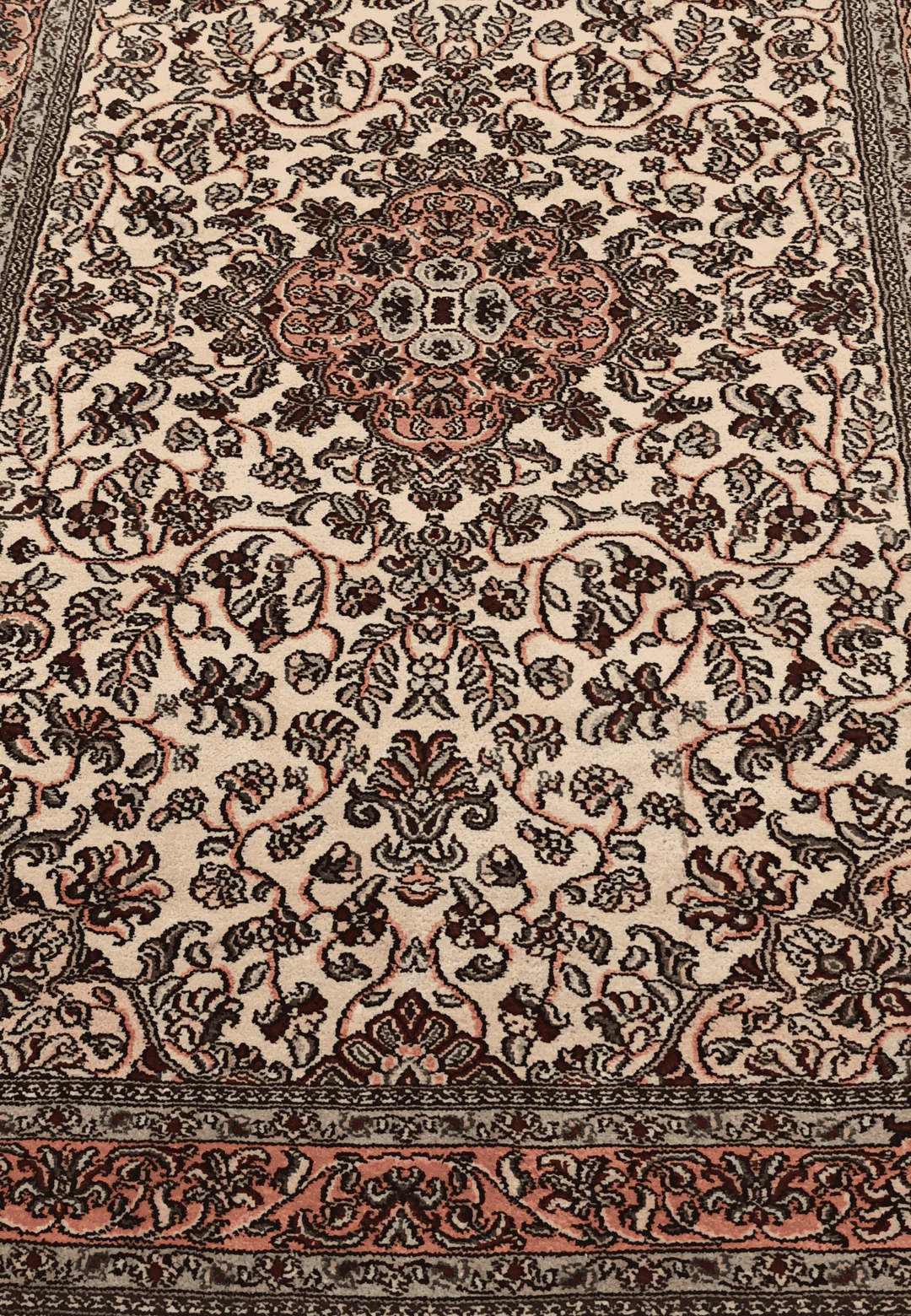 Ivory Kashmiri Silk Rug, hand-knotted, 62×96cm, photo 7