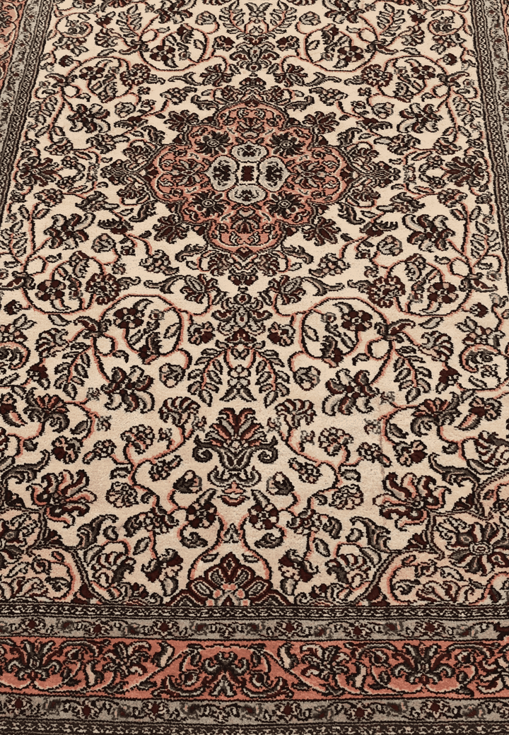 Ivory Kashmiri Silk Rug, hand-knotted, 62×96cm, photo 7