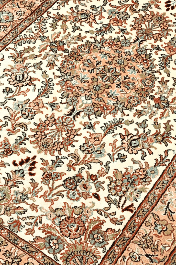 Ivory Kashmiri Silk Rug, hand-knotted, 63×94cm, photo 2