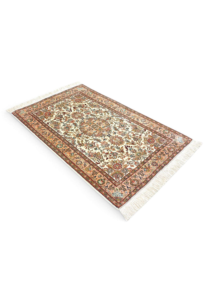 Ivory Kashmiri Silk Rug, hand-knotted, 63×94cm, photo 5