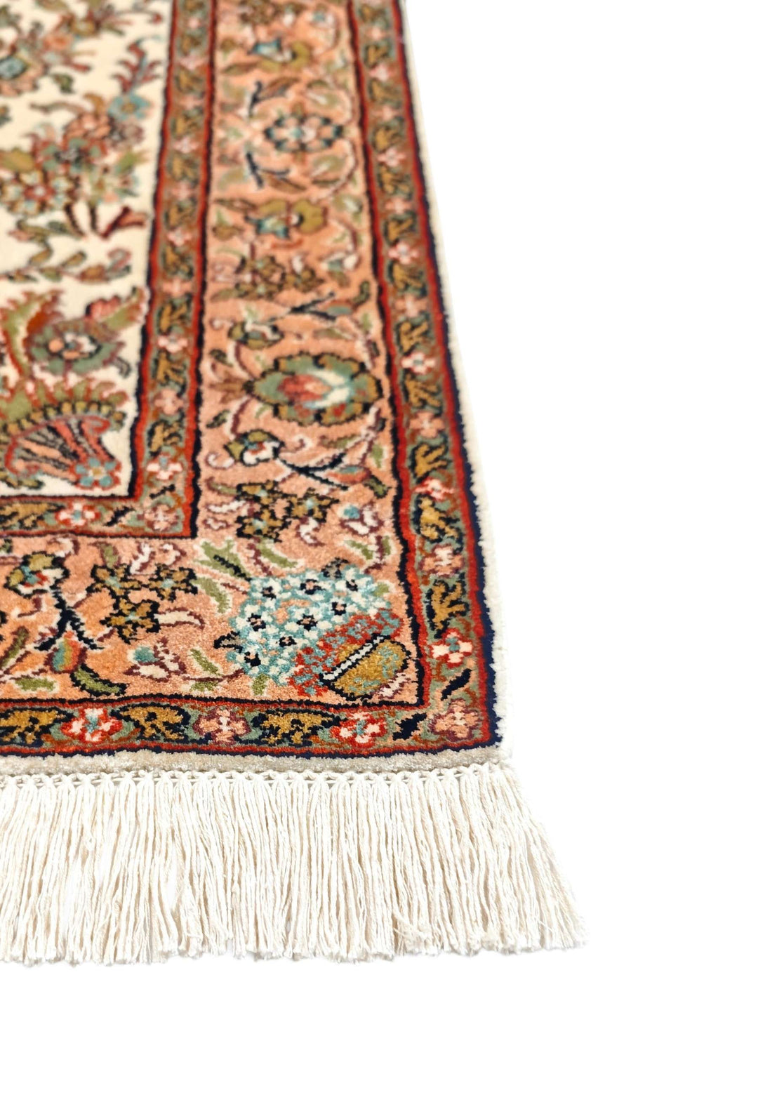 Ivory Kashmiri Silk Rug, hand-knotted, 63×94cm, photo 6
