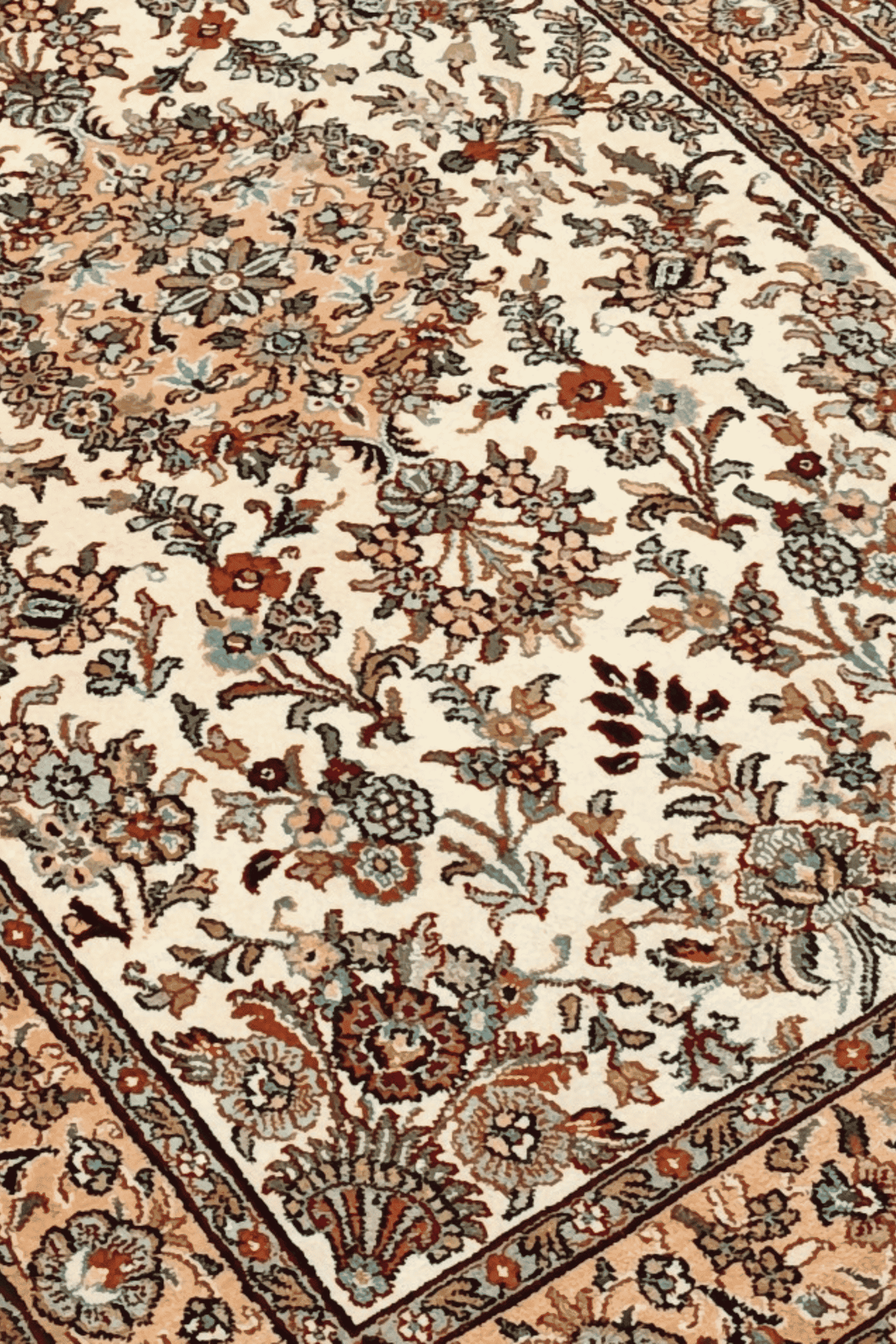 Ivory Kashmiri Silk Rug, hand-knotted, 66×94cm, photo 2