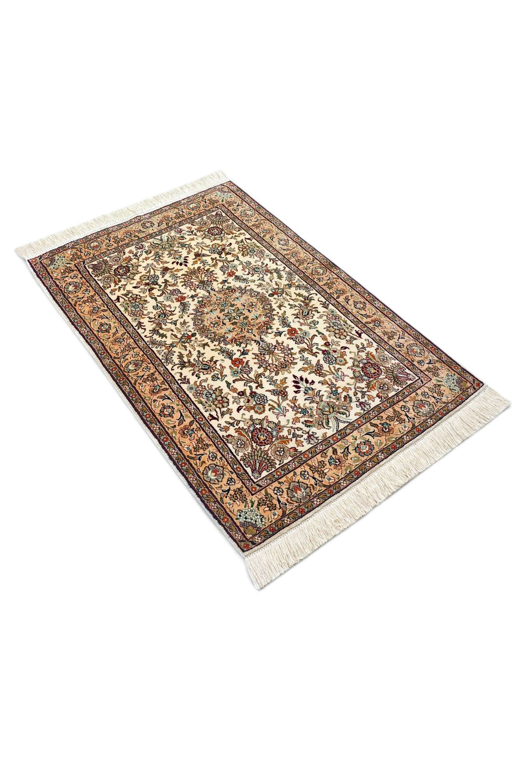 Ivory Kashmiri Silk Rug, hand-knotted, 66×94cm, photo 4