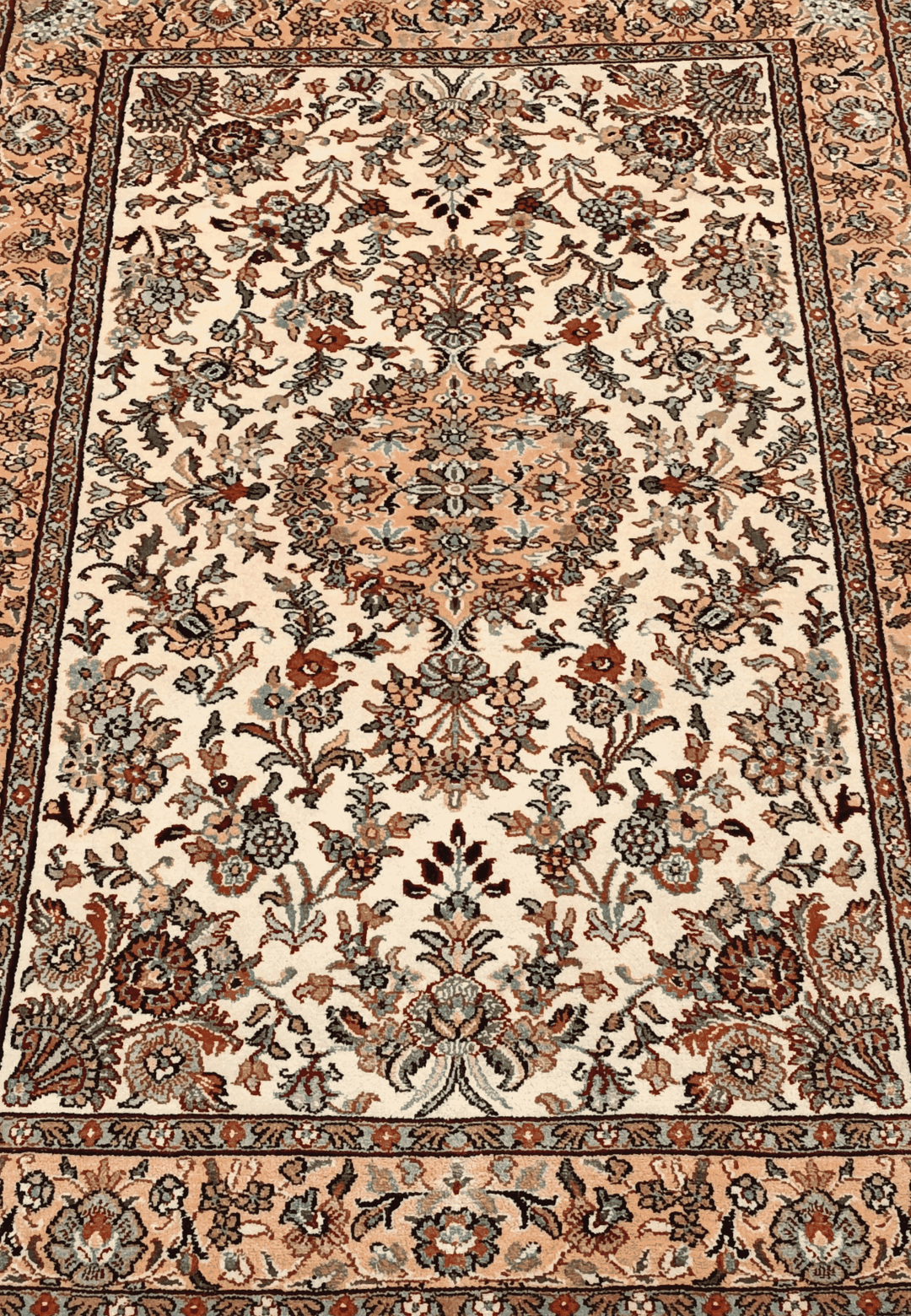 Ivory Kashmiri Silk Rug, hand-knotted, 66×94cm, photo 7