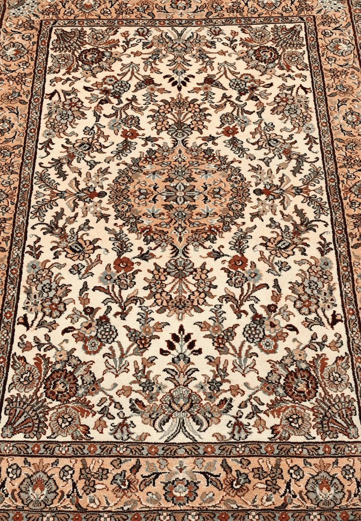 Ivory Kashmiri Silk Rug, hand-knotted, 66×94cm, photo 7