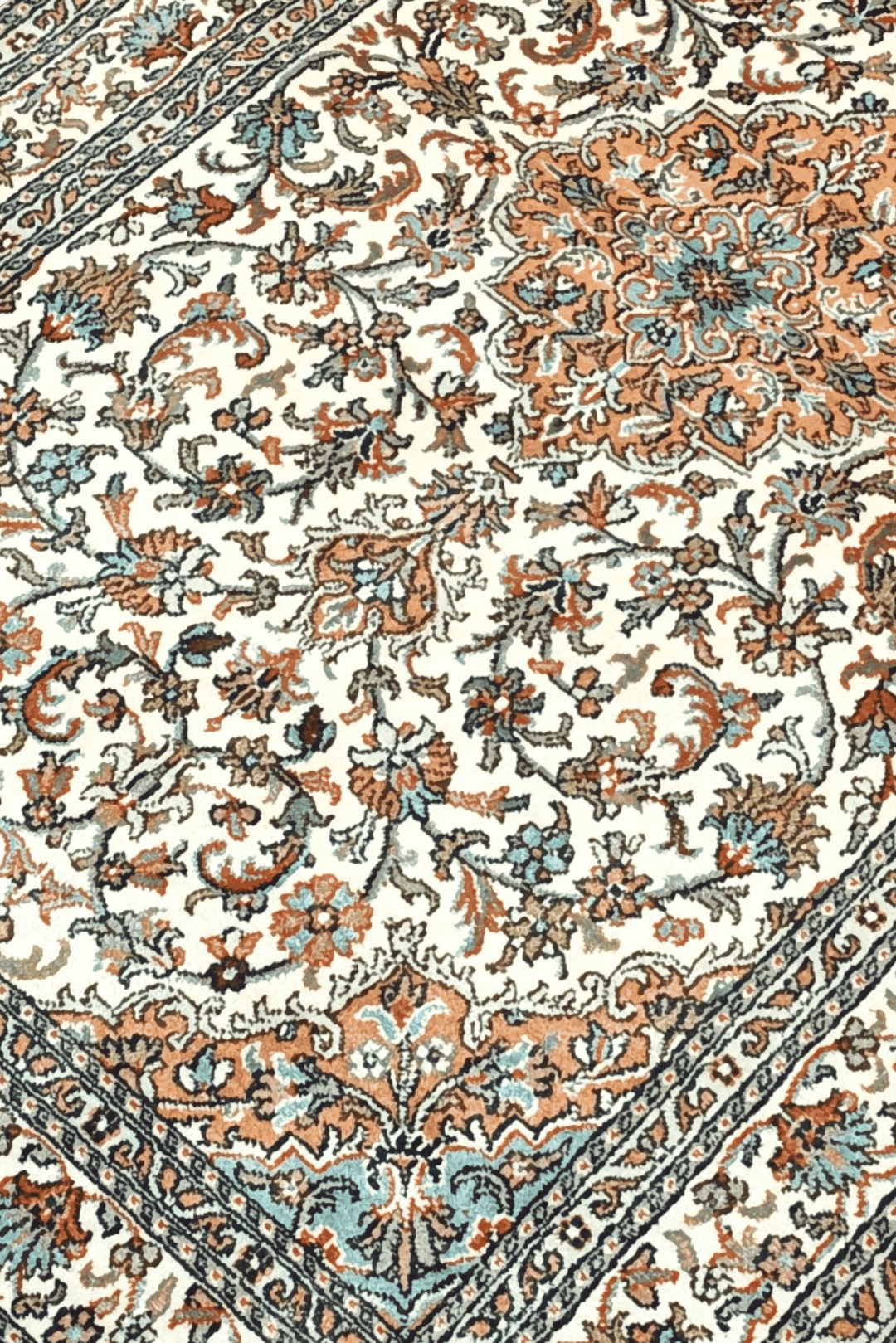 Ivory Kashmiri Silk Rug, hand-knotted, 66×98cm, photo 2