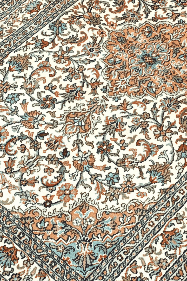 Ivory Kashmiri Silk Rug, hand-knotted, 66×98cm, photo 2