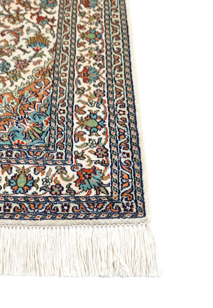 Ivory Kashmiri Silk Rug, hand-knotted, 66×98cm, photo 6