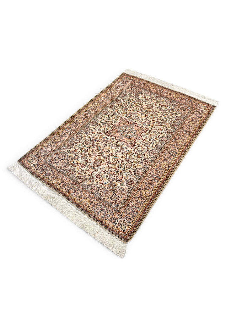 Ivory Kashmiri Silk Rug, hand-knotted, 68×96cm, photo 4