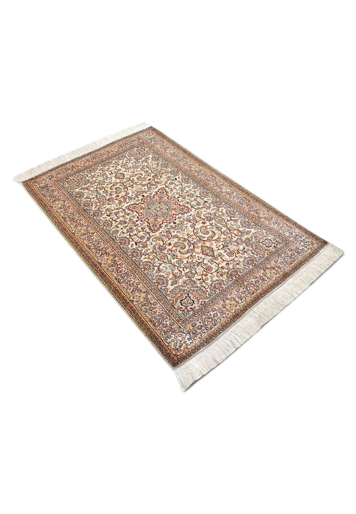 Ivory Kashmiri Silk Rug, hand-knotted, 68×96cm, photo 5