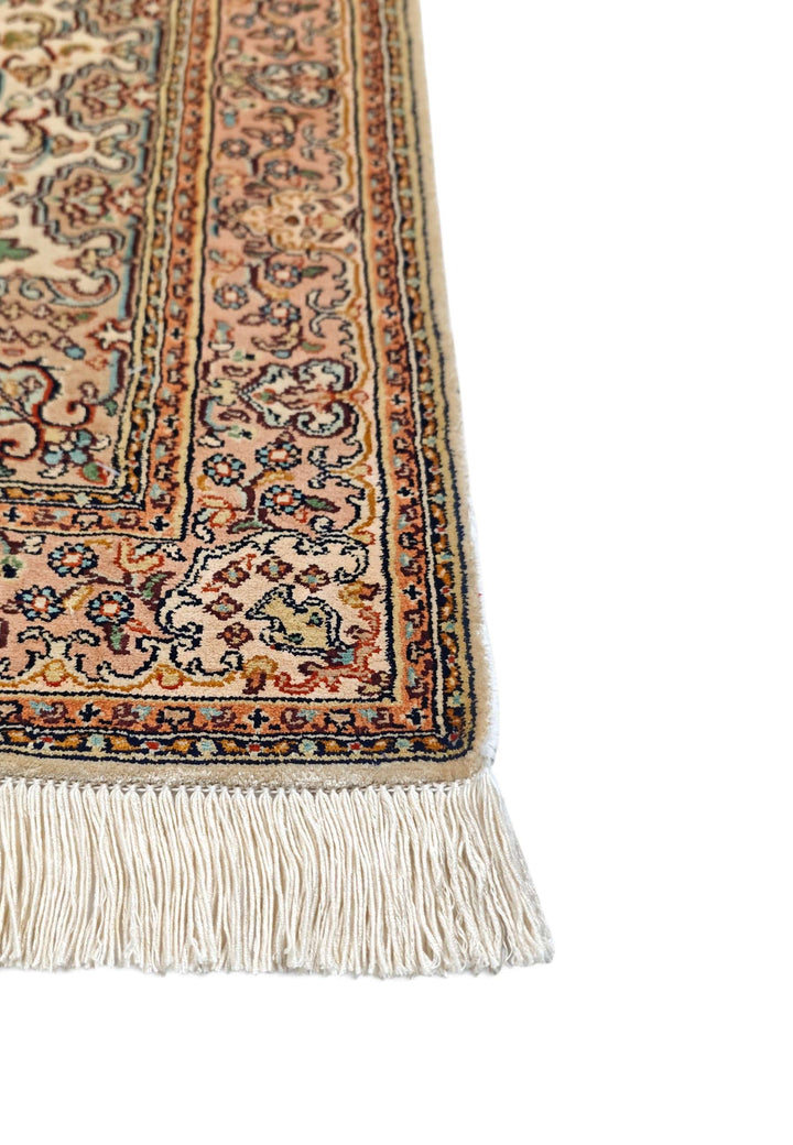 Ivory Kashmiri Silk Rug, hand-knotted, 68×96cm, photo 6