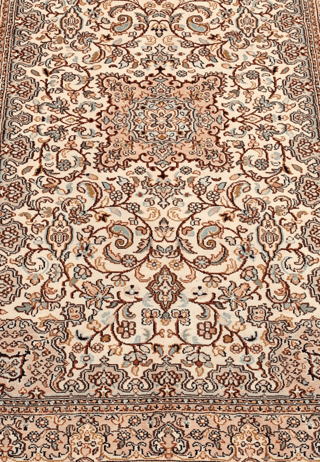 Ivory Kashmiri Silk Rug, hand-knotted, 68×96cm, photo 7