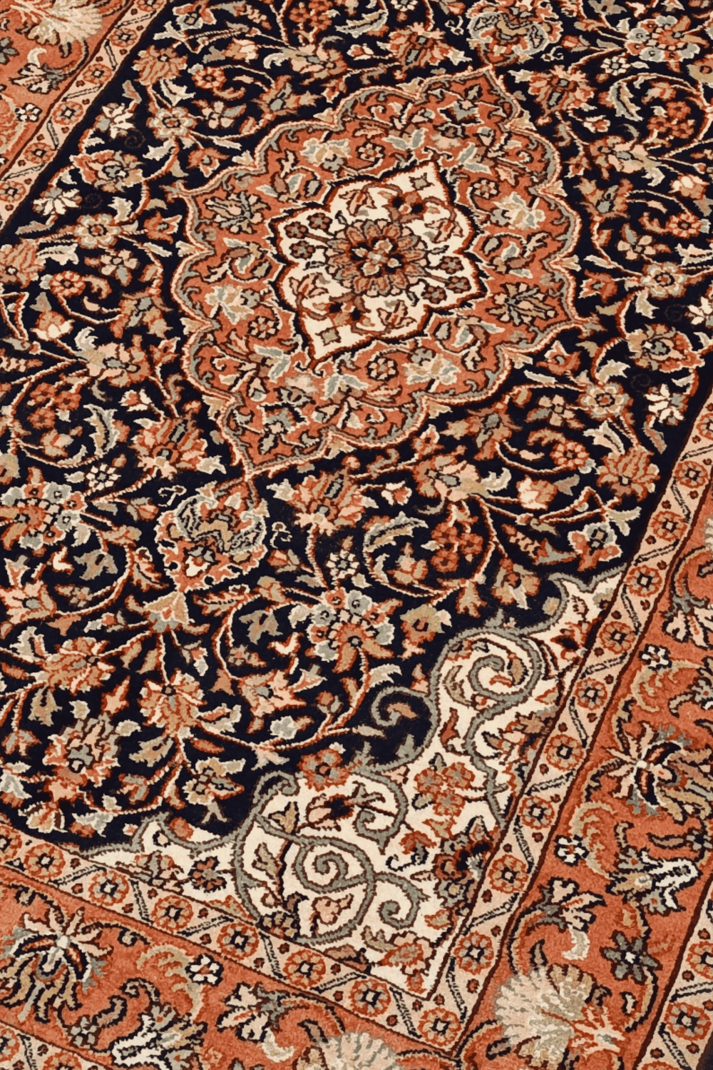 Navy Blue Kashmiri Silk Rug, hand-knotted, 63×92cm, photo 2