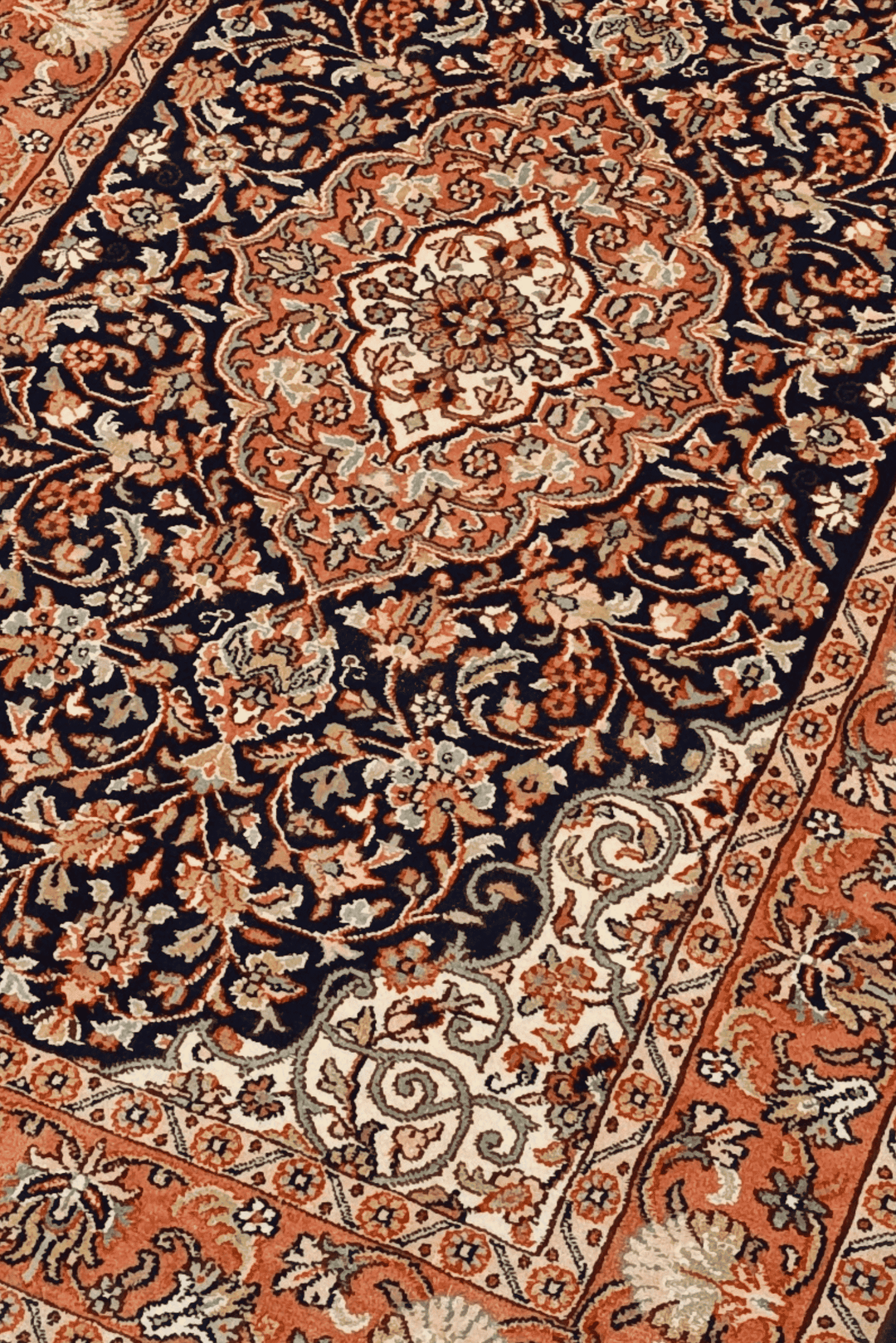 Navy Blue Kashmiri Silk Rug, hand-knotted, 63×92cm, photo 2
