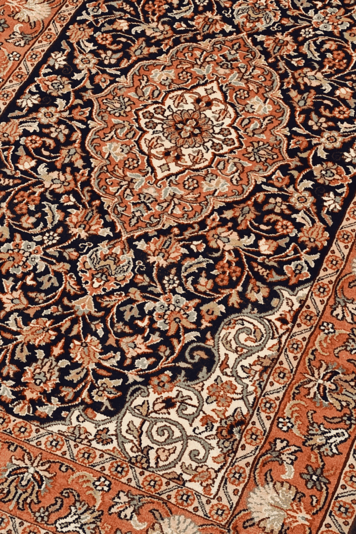 Navy Blue Kashmiri Silk Rug, hand-knotted, 63×92cm, photo 2