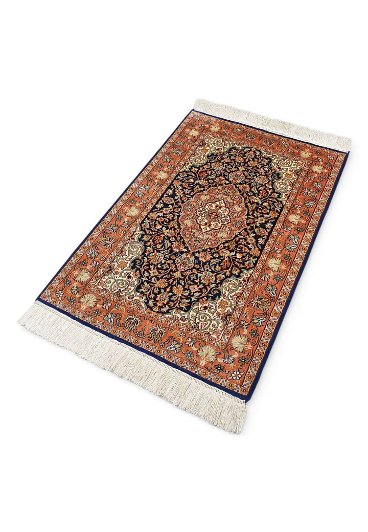 Navy Blue Kashmiri Silk Rug, hand-knotted, 63×92cm, photo 4