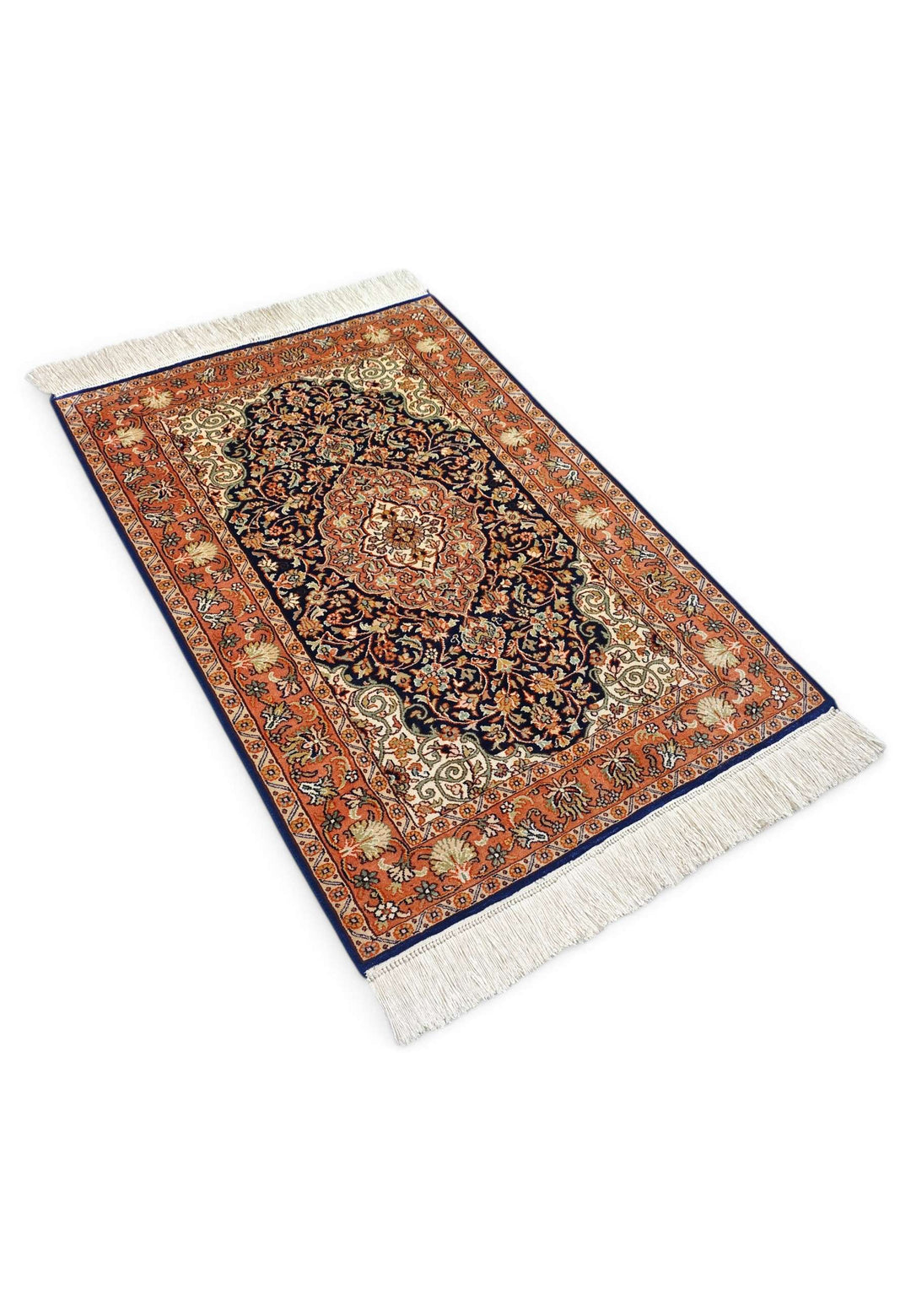 Navy Blue Kashmiri Silk Rug, hand-knotted, 63×92cm, photo 5